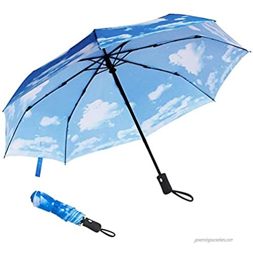 Travel Umbrella Windproof 8 Ribs Finest Large Compact Umbrella Windproof Auto Open Close Umbrellas For Women and Men Blue