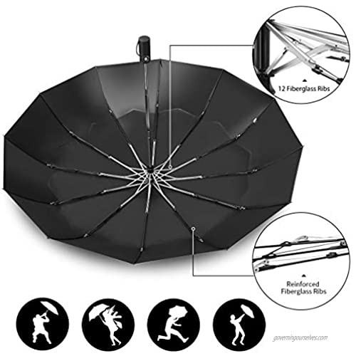 Umbrella Windproof with12 Fiberglass Ribs-Travel Compact Umbrella with Auto Open/Close for Men&Women Ruxy Humy