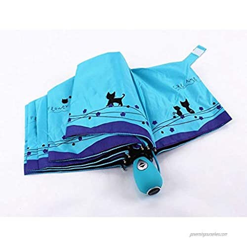 umbresen Windproof Compact Travel Folding Cute Cat Umbrella Auto Open Close Rain&Sun Lightweight Portable Umbrellas with Cover for Kids Women Men (Light Blue)