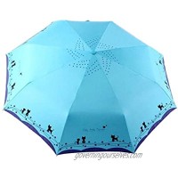 umbresen Windproof Compact Travel Folding Cute Cat Umbrella Auto Open Close Rain&Sun Lightweight Portable Umbrellas with Cover for Kids Women Men (Light Blue)