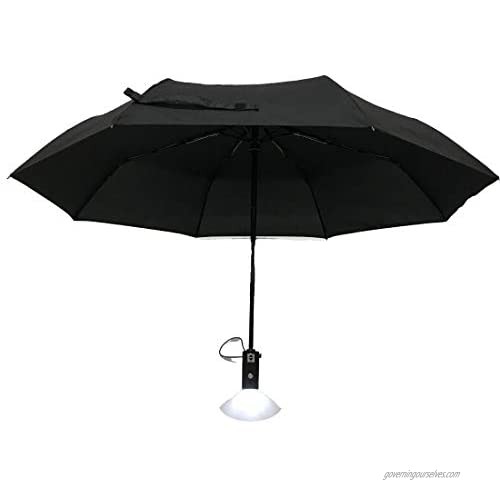 Windproof Compact Black Personal Umbrella Travel Umbrella 8 Ribs Automatic Open & Close Button LED Flashlight Handle Folding Umbrella Portable Travel Umbrella Lightweight Outdoor & Rain Umbrella. (SINGLE)