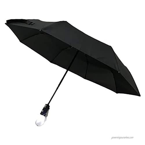 Windproof Compact Black Personal Umbrella  Travel Umbrella  8 Ribs  Automatic Open & Close Button  LED Flashlight Handle  Folding Umbrella  Portable  Travel Umbrella  Lightweight Outdoor & Rain Umbrella. (SINGLE)