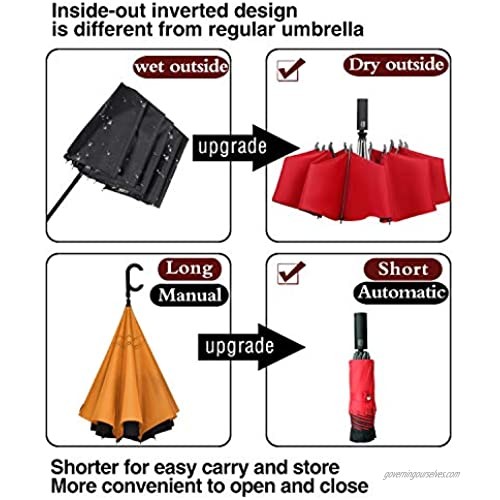 Windproof Travel Umbrella Double Layer Compact Inverted Umbrella Automatic open and close Folding Reverse Umbrella for Men Women 10 ribs red