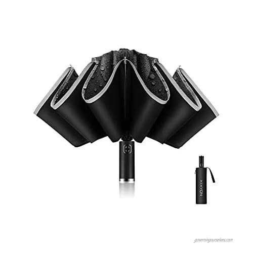 XIXVON UPF 50+ Reverse Folding Umbrella Travel Windproof 99% UV Protection Umbrellas With Reflective Safety Strip