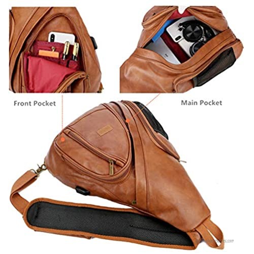 BAOSHA Stylish PU Leather Sling bag Crossbody Shoulder Chest Bag Travel Hiking Daypack for Travel Gym Sports Hiking XB-13 (Brown)