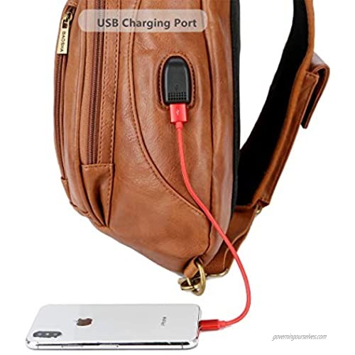 BAOSHA Stylish PU Leather Sling bag Crossbody Shoulder Chest Bag Travel Hiking Daypack for Travel Gym Sports Hiking XB-13 (Brown)