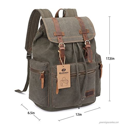 BLUBOON Vintage Backpack Leather Trim Casual Bookbag Men Women Laptop Travel Rucksack