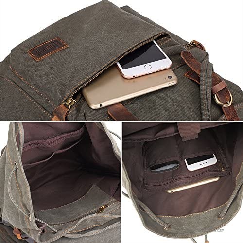 BLUBOON Vintage Backpack Leather Trim Casual Bookbag Men Women Laptop Travel Rucksack