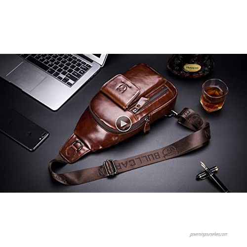 BULLCAPTAIN Genuine Leather Sling Backpack Multi-pocket Chest Bag Crossbody Daypack with Earphone Hole XB-121