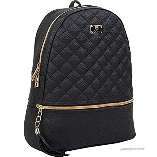 Copi Women's Simple Design Fashion Quilted Casual Backpacks Black
