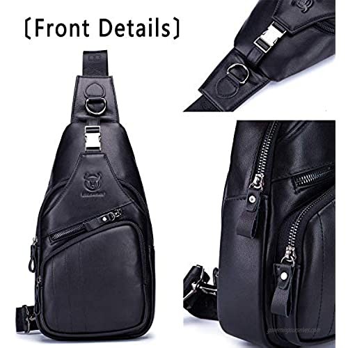 Cross body Bags for Men Leather Sling Bag Casual Daypacks Chest Bags Shoulder Bag Travel Hiking Backpacks (Black)