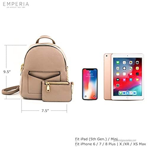 EMPERIA Kayli Faux Leather Mini Backpack Fashion 3 Way Carry Casual Lightweight Rucksack Daypack for Women Stone