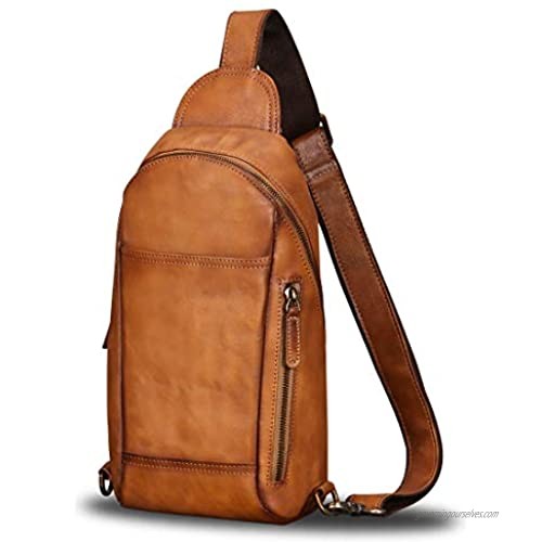 Genuine Leather Sling Bag for Men Crossbody Hiking Backpack Vintage Handmade Chest Shoulder Daypack (Brown)