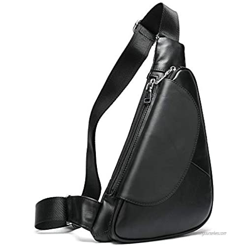 Genuine Leather Sling Bag Triangle Crossbody Bags Front Chest Day Pack One Shoulder Strap Backpack