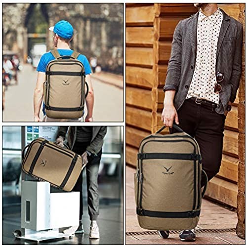 Hynes Eagle 44L Travel Backpack Airline Approved Carry on Backpack Weekender Bag for Women Men Brown