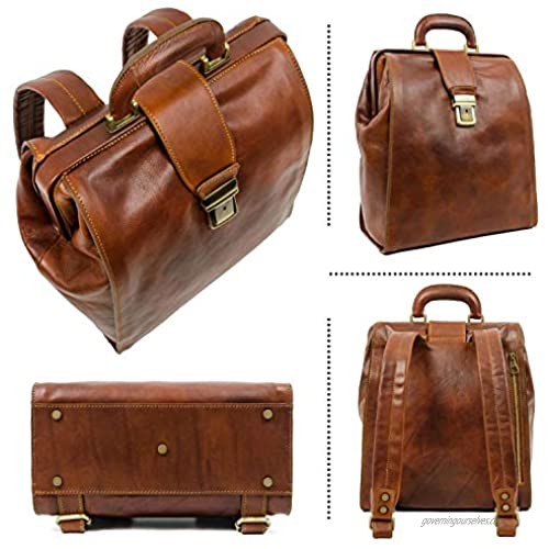 Leather Backpack Travel Bag Carry On Business Canvas Rucksack Brown Book Bag - Time