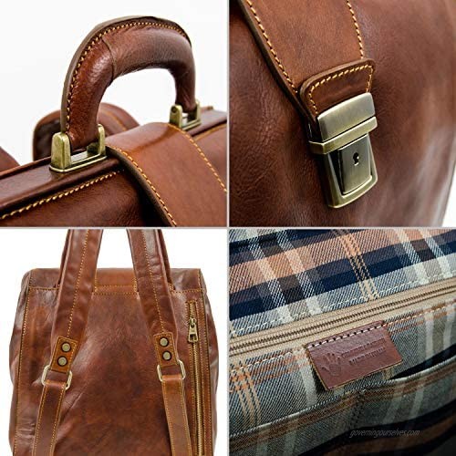 Leather Backpack Travel Bag Carry On Business Canvas Rucksack Brown Book Bag - Time
