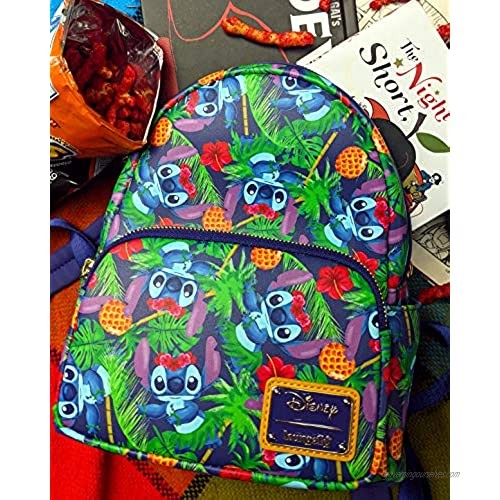 Loungefly x Disney Lilo and Stitch Navy Tropical Leaves Allover Print Mini Backpack