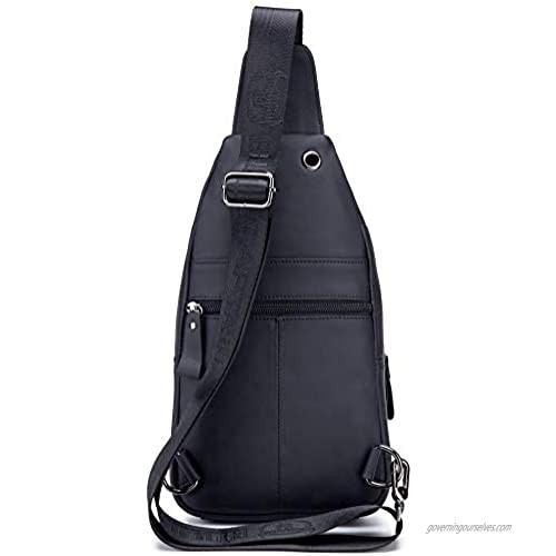 Mens Leather Crossbody Bag Shoulder Sling Bag Casual Daypacks Chest Bags for Travel Hiking Backpacks (Black)
