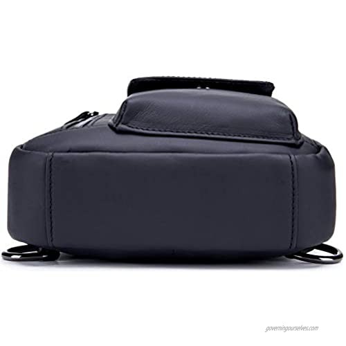 Mens Leather Crossbody Bag Shoulder Sling Bag Casual Daypacks Chest Bags for Travel Hiking Backpacks (Black)