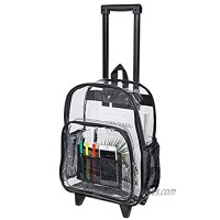 Rolling Clear Backpack  Heavy Duty See Through Bookbag  Transparent PVC Cold-resistant Backpack with Wheels (Black)
