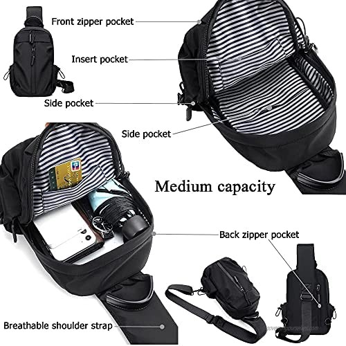 Sling Backpack Sling Bag Crossbody Backpack for Women Men Waterproof Chest Shoulder Bag Daypack for Hiking Walking Biking Travel Cycling USB Charger Port(B-Black)
