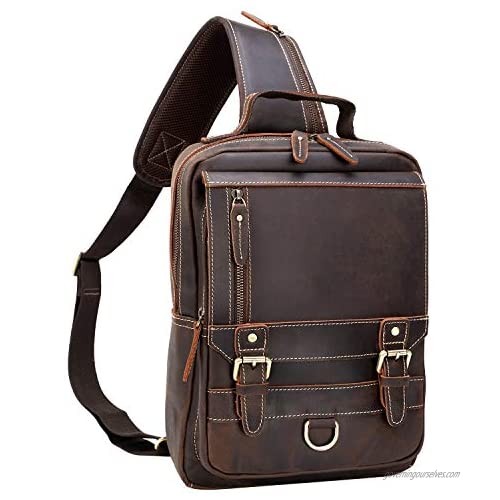 Thick Full Grain Leather Sling Bag Shoulder Backpack Travel Rucksack Casual Crossbody Bag