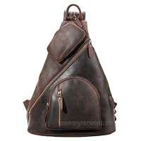 TIDING Full Grain Leather Sling Shoulder Bag For Men Large Chest Bag Travel Hiking Daypack Fits 12.9" Tablet