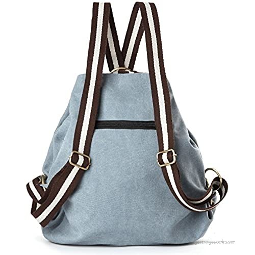 Women Canvas Backpack Daypack Casual Shoulder Bag Vintage Heavy-duty Anti-theft Travel Backpack (Blue Grey)