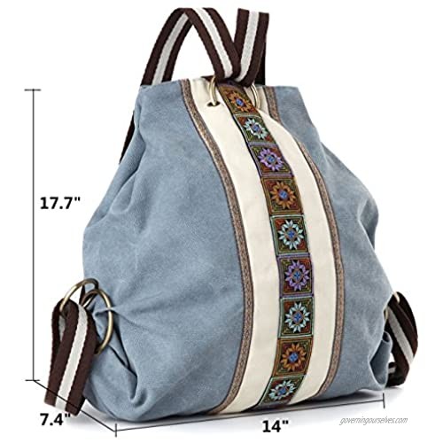 Women Canvas Backpack Daypack Casual Shoulder Bag Vintage Heavy-duty Anti-theft Travel Backpack (Blue Grey)