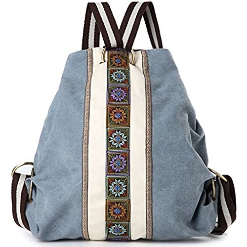 Women Canvas Backpack Daypack Casual Shoulder Bag  Vintage Heavy-duty Anti-theft Travel Backpack (Blue Grey)