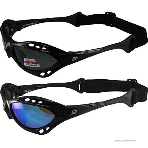 2 Pair Birdz Seahawk Polarized Sunglasses Floating Jet Ski Goggles Sport Kite-Boarding  Surfing  Kayaking 1 Black with Blue Lenses and 1 Black with Smoke Lenses