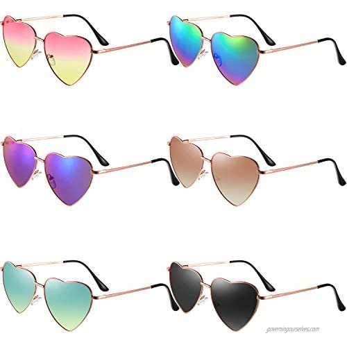 6 Pairs Heart Shaped Sunglasses Vintage Heart Frame Sunglasses Multicolor Metal Retro Glasses for Women