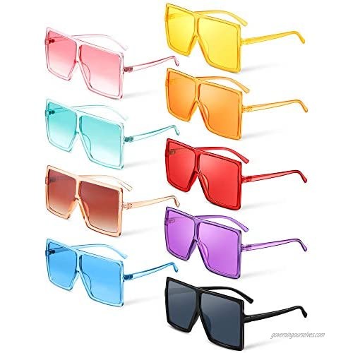 9 Pieces Oversized Square Sunglasses Flat Top Shades Retro Oversize Sunglasses for Women  Assorted Colors