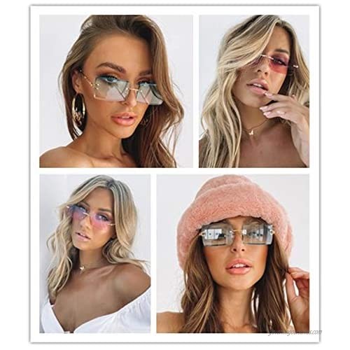 ADE WU Rectangle Sunglasses For Women Fashion Sheer Pink Blue Lens Rimeless Glasses Trendy