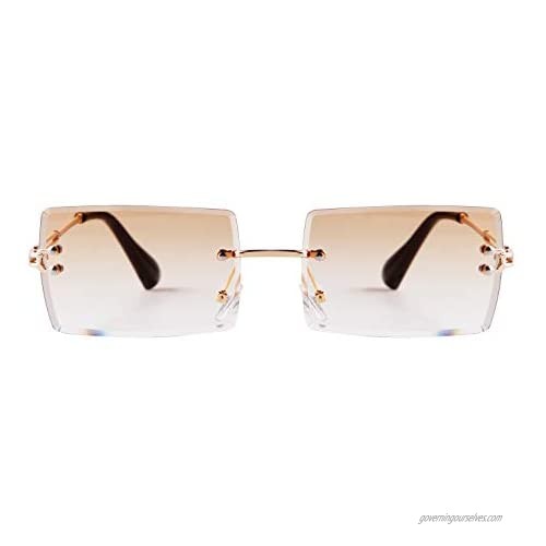 ADE WU Rectangle Sunglasses For Women Fashion Sheer Pink Blue Lens Rimeless Glasses Trendy