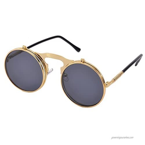 COASION Vintage Round Flip Up Sunglasses for Men Women Juniors John Lennon Style Circle Sun Glasses