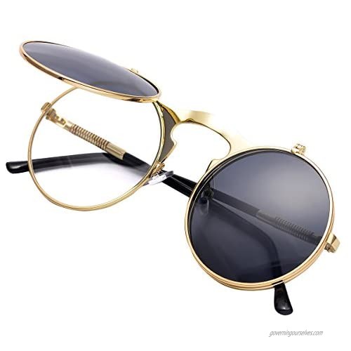 COASION Vintage Round Flip Up Sunglasses for Men Women Juniors John Lennon Style Circle Sun Glasses