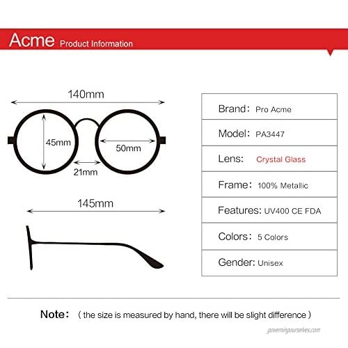 Pro Acme PA3447 Classic Crystal Glass Lens Retro Round Metal Sunglasses 50mm