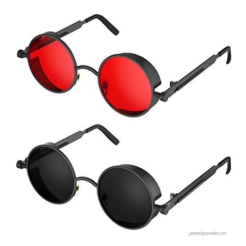 ProudDemon Retro Gothic Steampunk Circle Sunglasses for Women Men Round Lens Metal Frame