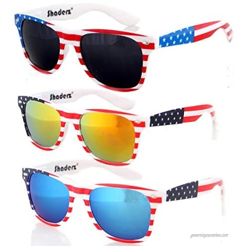Shaderz Classic Eyewear Retro 80's American USA Flag 4th of July Frame Sunglasses