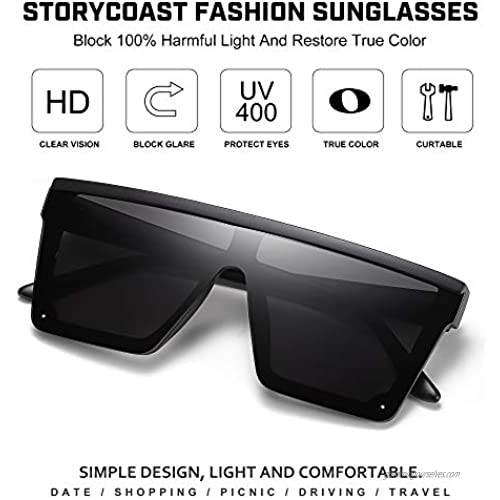 STORYCOAST Oversized Square Sunglasses for Women Men Fashion Siamese Lens Style Flat Top Shield Shades