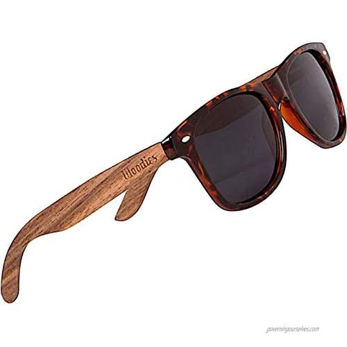 WOODIES Polarized Walnut Wood Sunglasses for Men and Women | Tortoise Polarized Lenses and Real Wooden Frame | 100% UVA/UVB Ray Protection