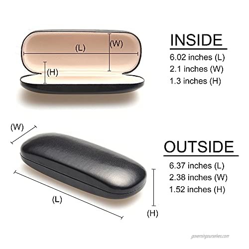 2 Pack Hard Shell Leather Eyeglasses Cases with a Glasses Cloth for Protecting and Cleaning Glasses(Black and Brown)