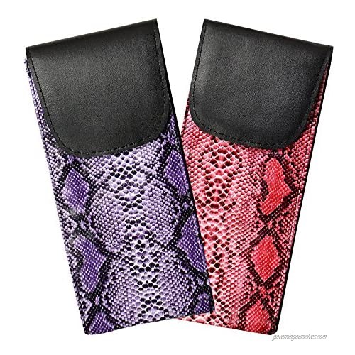 2 Pack Soft Eyeglass Cases  Slip In Style With Velcro Closure  Faux Snake Skin