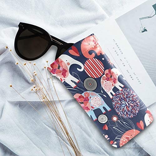 ATONO Beautiful Floral And Elephants Dark Eyeglass Cases Sunglasses Bag Pouch Eyeglasses Goggles Case Holders Portable PU Leather Phone Sleeves for Girls Ladies Womens As Shown in Illustration One Size