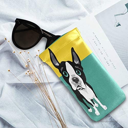 BETTKEN Sunglass Pouch Funny Boston Terrier Animal Dog Portable Eyeglasses Case Bag Squeeze Top Soft PU Leather Eyeglass Goggles Cases Holder for Kids Men Women
