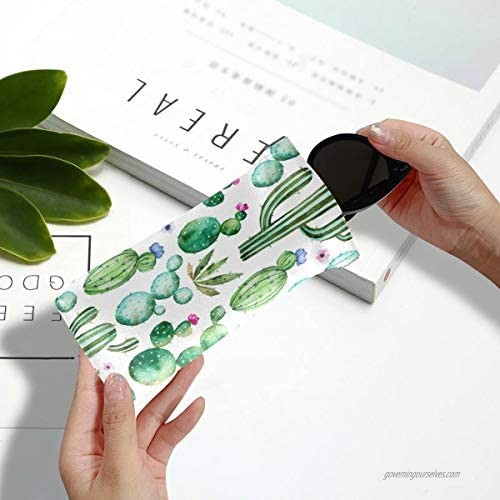 BETTKEN Sunglass Pouch Watercolor Tropical Cactus Flower Portable Eyeglasses Case Bag Squeeze Top Soft PU Leather Eyeglass Goggles Cases Holder for Kids Men Women