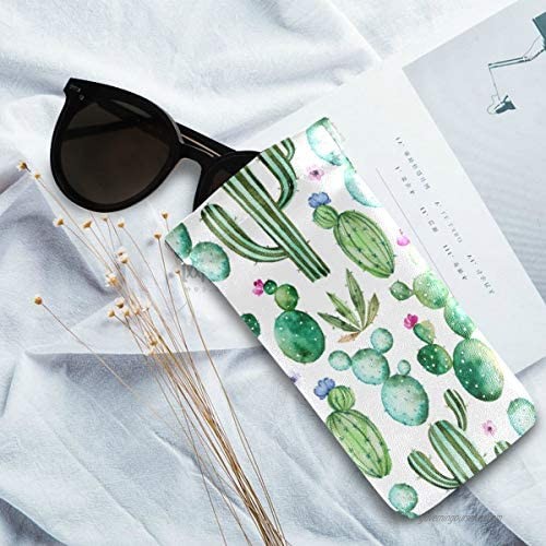 BETTKEN Sunglass Pouch Watercolor Tropical Cactus Flower Portable Eyeglasses Case Bag Squeeze Top Soft PU Leather Eyeglass Goggles Cases Holder for Kids Men Women