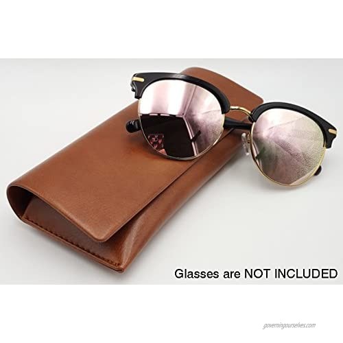 Bifold Black Soft Leather Case for Eyeglasses Sunglasses Eyewear Holder Pouch Sleeve